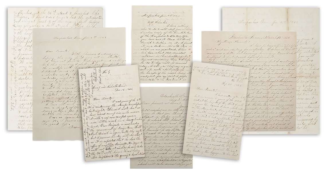 Civil War Letter Lot by a 36th Illinois Infantryman WIA at Murfreesboro -- ...had the satisfaction of seeing at least 2 of the enemy fall before my gun when a ball struck my left leg...